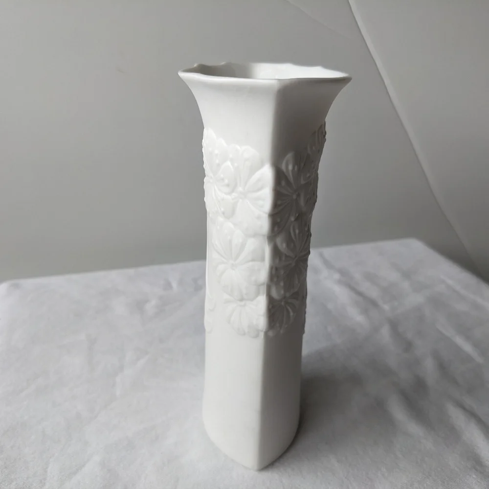 Vintage Kaiser Germany M Frey Design Embossed Floral White Porcelain Vase